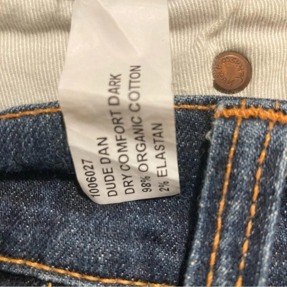 NUDIE Sz 31 x 34  Dude Dan Dry Comfort Dark Button Fly Slim Jeans - Picture 13 of 15